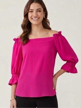 Trina Turk Equinox Off or On The Shoulder Pink Top Women’s Small. Fun, Festive